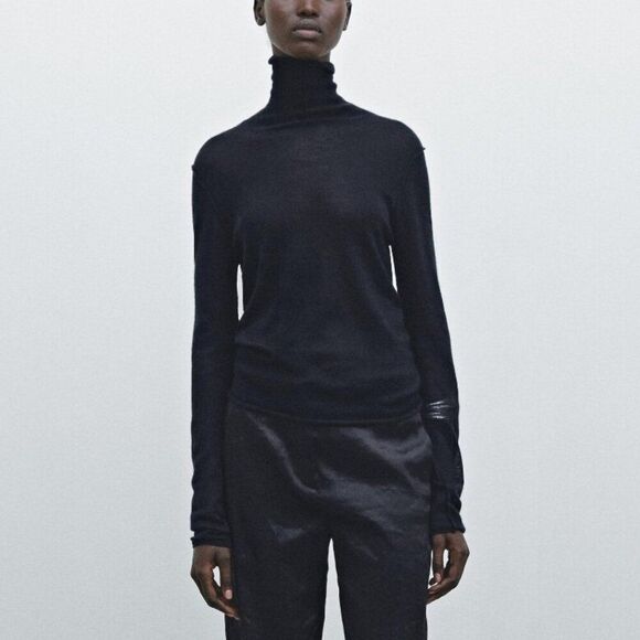 Massimo Dutti Womens Cashmere Sweater S Small Black Turtleneck 5781/555 NWT - Picture 1 of 9